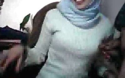 Hijab arab webcam in office Wears egypt or turkish jilbab