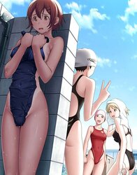 Anime femmes on one-chunk bikinis