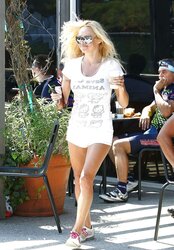 Pamela Anderson LONG-LEGGED BUM at Starbucks in Malibu