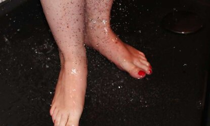 Wifes GORGEOUS shower humid soles sole crimson toes