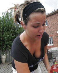 Downblouse bosom luxurious teenager orbs