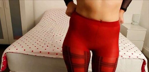 Tartan tights see-through observe through nylon rump