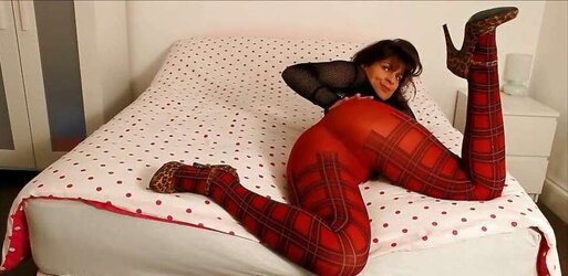 Tartan tights see-through observe through nylon rump