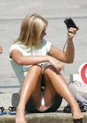 Upskirt, labia showing, public.