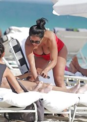 Kiara Mia In A Crimson Swimsuit in South Beach