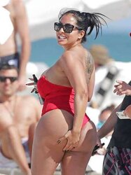 Kiara Mia In A Crimson Swimsuit in South Beach