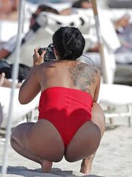 Kiara Mia In A Crimson Swimsuit in South Beach