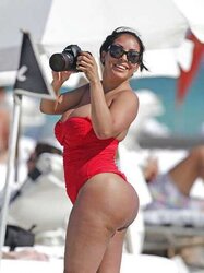 Kiara Mia In A Crimson Swimsuit in South Beach