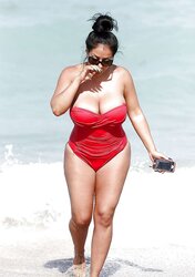 Kiara Mia In A Crimson Swimsuit in South Beach