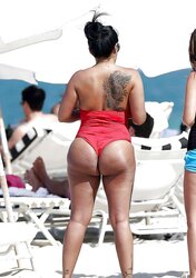 Kiara Mia In A Crimson Swimsuit in South Beach