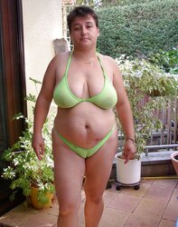 Saggy hooters in swimsuit.