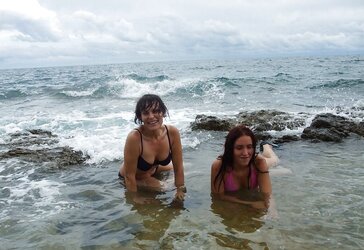 Mom and not her daughter in bathing suit