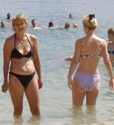 Mom and not her daughter in bathing suit