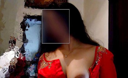 In Semi-Transparent Saree and Half-Top Demonstrating My Knockers Image