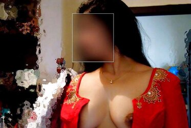 In Semi-Transparent Saree and Half-Top Demonstrating My Knockers Image