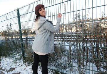 German teenager in tights in the snow