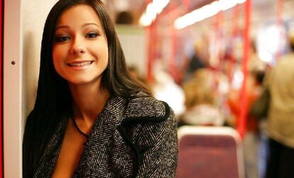 Black-Haired in micro-skirt displaying in the subway by Sail