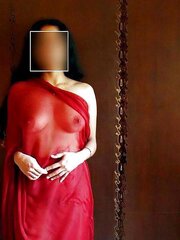 In Semi-Transparent Saree and Half-Top Demonstrating My Knockers Image