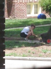 Neighbors displaying off, doing yardwork in skirts (original)